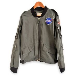 Red Canoe NASA Flight Bomber Jacket Canada Charcoal Patches USA Field Jacket L